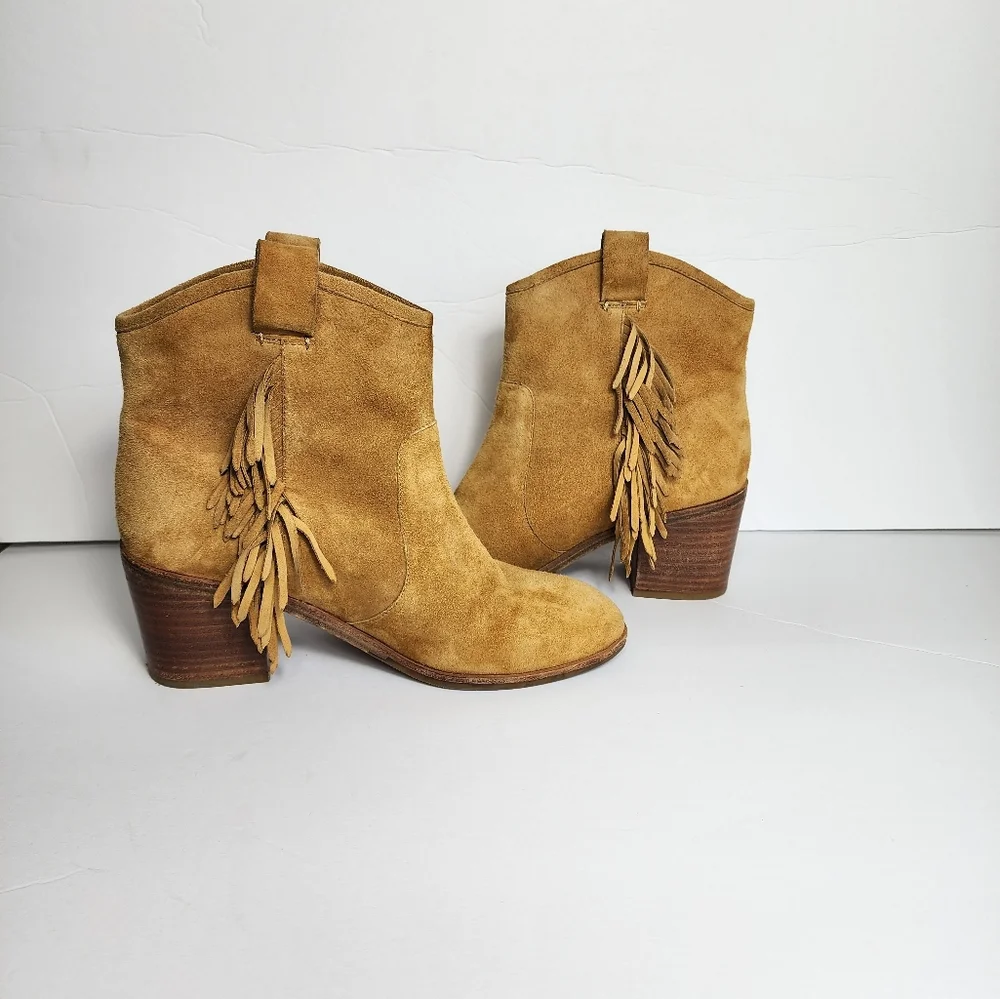 & Other Stories Suede Fringe Ankle Booties Western Boho Womens 9